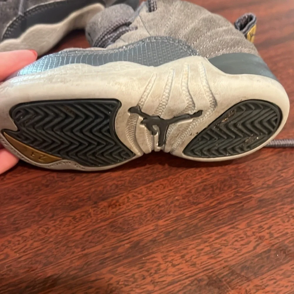Child Sized Dark Gray Jordan 12 Retro Sneakers